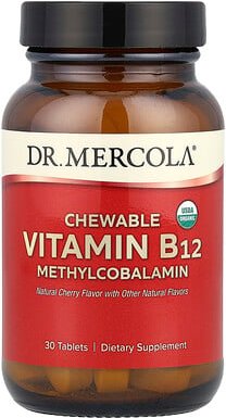 Dr. Mercola, Vitamin B12 Methylcobalamin zum Kauen, Kirsche, 30 Tabletten