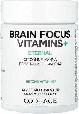 Codeage, Eternal, Brain Focus Vitamins+, Vitamine+, 60 pflanzliche Kapseln