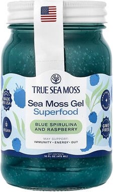 True Sea Moss, Natural Superfood, From The Sea, natürliches Superfood aus dem Meer, blaue Spirulina und Himbeere, 473 ml...
