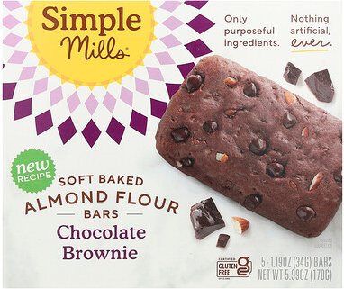Simple Mills, Weich gebackene Mandelmehlriegel, Schokoladen-Brownie, 5 Riegel, je 34 g (1,19 oz.)