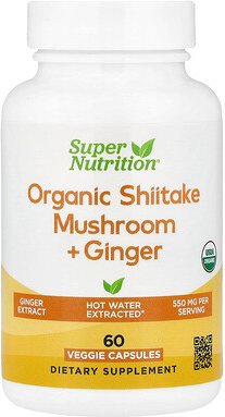 Thumbnail - Super Nutrition, Organic Shiitake Mushroom + Ginger with Organic Pullulan, and Organic Rice Hull Concentrate, Bio-Shiita...