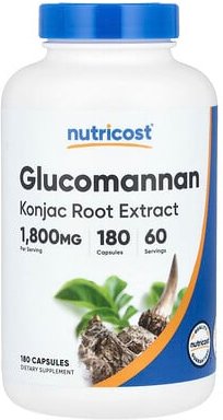 Nutricost, Glucomannan Konjac Root Extract, Glucomannan-Konjak-Wurzelextrakt, 180 Kapseln (600 mg pro Kapsel)