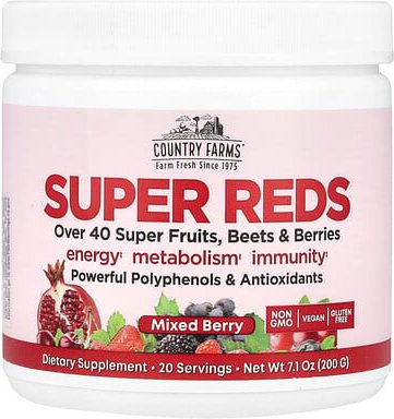 Country Farms, Super-Rot, energisierendes Polyphenol Superfood, Beerengeschmack, 7,1 oz (200 g)