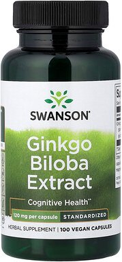 Swanson, Ginkgo Biloba Extract, Ginkgoextrakt, standardisiert, 120 mg, 100 vegane Kapseln