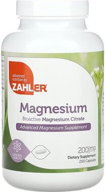 Zahler, Magnesium, bioaktives Magnesiumcitrat, 200 mg, 250 Kapseln