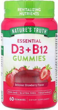 Nature's Truth, Essential D3 + B12 Gummies, essenzielle D3 + B12-Fruchtgummis, Erdbeere, 60 Fruchtgummis