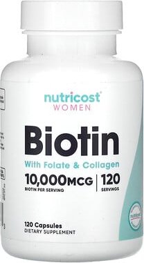Nutricost, Frauen, Biotin mit Folat und Kollagen, 10.000 mcg, 120 Kapseln