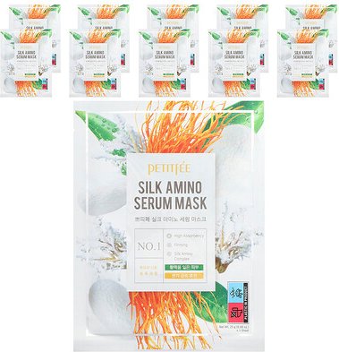 Petitfee, Silk Amino Serum Beauty Mask, Beauty-Maske aus Seide mit Aminoserum, 10 Tuchmasken, je 25 g (0,88 oz.).