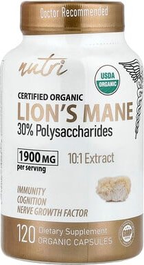 Nutri, Organic Lion‘s Mane, Bio-Löwenmähne, 120 Bio-Kapseln (633 mg pro Kapsel)