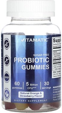 Vitamatic, Probiotic Gummies, probiotische Fruchtgummis, zuckerfrei, natürliche Orange und Erdbeere, 60 Fruchtgummis (2,...