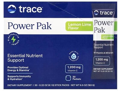 Thumbnail - Trace, Power Pak, Lemon Lime, Elektrolyte, Zitrone-Limette, 30 Sticks, je 6,1 g (0,22 oz.).