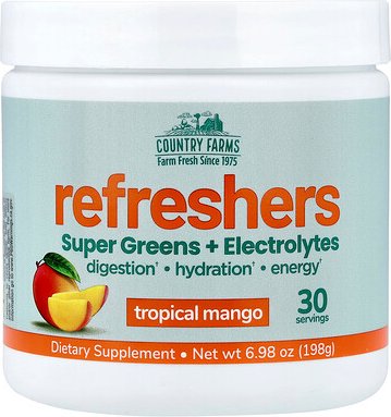 Country Farms, Refreshers, Super Greens + Electrolytes, Super Greens + Elektrolyte, „Tropical Mango“, 198 g (6,98 oz.)