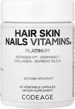 Codeage, Hair Skin Nails Vitamins, Vitamine für Haare, Haut und Nägel, Platin, 60 pflanzliche Kapseln