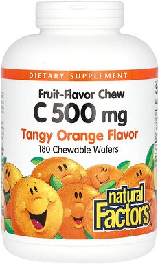 Thumbnail - Natural Factors, Vitamin C Fruit-Flavor Chew, Kau-Snack mit Vitamin C und Fruchtgeschmack, würzige Orange, 500 mg, 180 K...