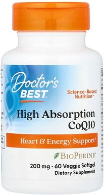 Doctor's Best, High Absorption CoQ10 with BioPerine, Hoch absorbierbares CoQ10 mit BioPerine, 200 mg, 60 vegetarische We...