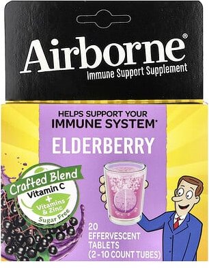 AirBorne, Supplement zur Unterstützung des Immunsystems, Holunder, 2 Tuben, je 10 Brausetabletten