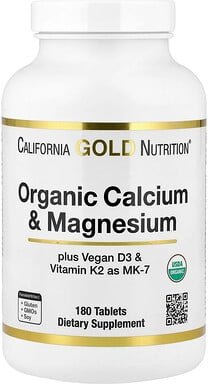 California Gold Nutrition, Organic Calcium & Magnesium Plus D3 & K2, Bio-Calcium und Magnesium plus D3 und K2, 180 Table...