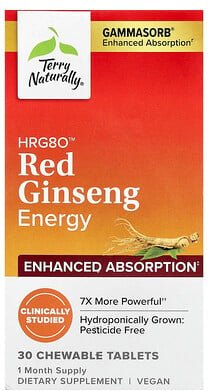 Terry Naturally, HRG80 Red Ginseng Energy, Energie mit rotem Ginseng, 30 Kautabletten (100 mg pro Tablette)