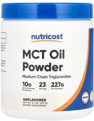 Nutricost, MCT Oil Powder, Unflavored, MCT-Ölpulver, geschmacksneutral, 227 g (8,1 oz.)