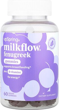 UpSpring, Milkflow® Fenugreek Gummies, Bockshornklee-Fruchtgummis, echte Traube, 60 vegane Fruchtgummis