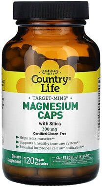 Country Life, Target-Mins, Magnesium Caps with Silica, Magnesiumkapseln mit Silica, 300 mg, 120 vegane Kapseln