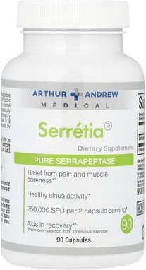 Arthur Andrew Medical, Serretia®, Pure Serrapeptase, reine Serrapeptase, 90 Kapseln (125.000 SPU pro Kapsel)