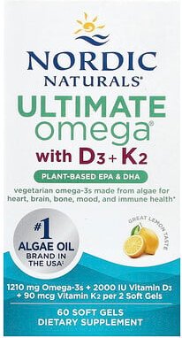 Thumbnail - Nordic Naturals, Ultimate Omega®, Plant-Based With D3 + K2, pflanzliches Omega, D3 + K2, Zitrone, 60 Weichkapseln