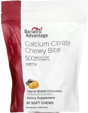Bariatric Advantage, Calcium Citrate Chewy Bite, Calciumcitrat-Kau-Snack, zuckerfrei, Erdnussbutterschokolade, 90 Kau-Sn...