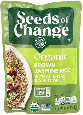 Seeds of Change, Organic Brown Jasmine Rice With Cilantro & A Hint of Lime, Bio-Jasminreis mit Koriander und einem Hauch...