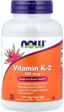 NOW Foods, Vitamin K-2, Vitamin K2, 100 mcg, 250 vegetarische Kapseln