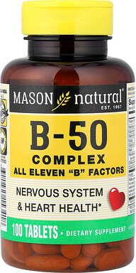Mason Natural, Vitamin B-50 Complex, Vitamin-B50-Komplex, 100 Tabletten
