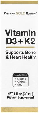 Thumbnail - California Gold Nutrition, Vitamin D3 + K2 as MK-4, Vitamin D3 + K2 als MK-4, 25 mcg (1.000 IU), 30 ml (1 fl. oz.)