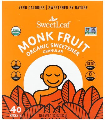 Thumbnail - SweetLeaf Stevia, Monk Fruit Organic Sweetener Granular, Mönchsfrucht-Bio-Süßstoffgranulat, 40 Päckchen, je 0,8 g (0,28 ...