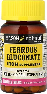 Mason Natural, Ferrous Gluconate, Eisengluconat, 100 grüne Tabletten (27 mg pro Tablette)