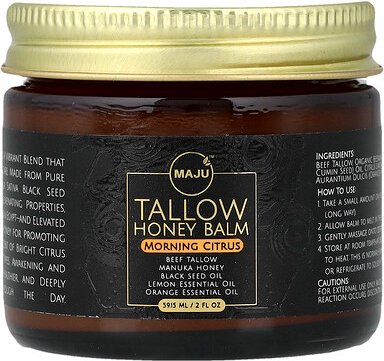 Maju Superfoods, Tallow Honey Balm, Talg-Honig-Balsam, Morgen-Zitrus, 59,15 ml (2 fl. oz.)