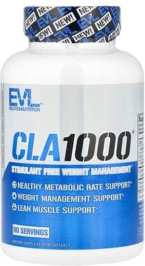 EVLution Nutrition, CLA1000®, Stimulanzienfreie Unterstützung bei der Gewichtskontrolle, 90 Weichkapseln (1.000 mg pro W...