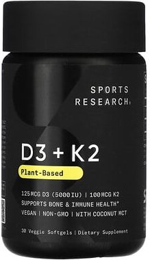Sports Research, D3 + K2, auf pflanzlicher Basis, 30 vegetarische Weichkapseln