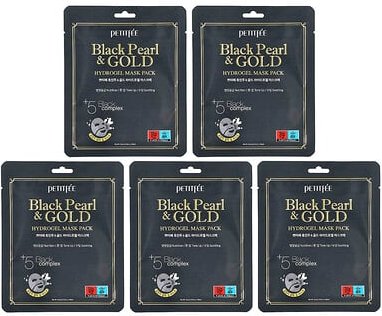 Petitfee, Black Pearl & Gold Hydrogel Beauty Mask Pack, Beauty-Hydrogel-Masken, 5 Tuchmasken, je 32 g (1,12 oz.).