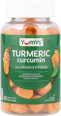 YumVs, Turmeric Curcumin With Ginger & Piperine Gummies, Kurkuma-Curcumin mit Ingwer und Piperin-Fruchtgummis, Pfirsich,...
