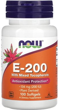 NOW Foods, E-200 mit gemischten Tocopherolen, 134 mg (200 IE), 100 Weichkapseln