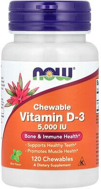 NOW Foods, Vitamin D-3 Kautabletten, natürliche Minze, 5.000 IU, 120 Kautabletten