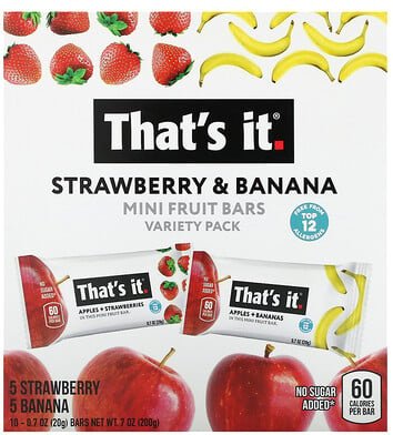 That's It, Mini Fruit Bars Variety Pack, Erdbeere und Banane, 10 Riegel, je 20 g (0,7 oz.)