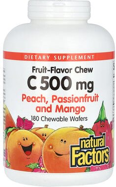 Thumbnail - Natural Factors, Fruit Flavor Chew Vitamin C, Vitamin C mit Fruchtgeschmack zum Kauen, Pfirsich, Passionsfrucht und Mang...