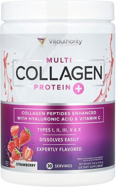 Vitauthority, Multi Collagen Protein+, Multi-Kollagen-Protein+, Erdbeere, 279 g (9,8 oz.)