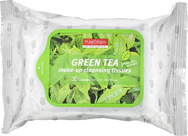 Purederm, Make-up-Reinigungstücher, grüner Tee, 30 Tücher