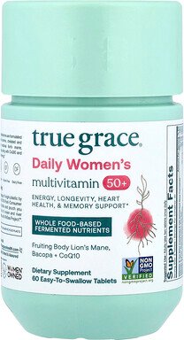 True Grace, Daily Women's Multivitamin 50+, tägliches Multivitamin für Frauen ab 50, 60 einfach zu schluckende Tabletten