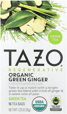 TAZO, Regenerative, Green Tea, Organic Green Ginger, grüner Tee, Bio-Grüner-Ingwer, 16 Teebeutel, 35 g (1,23 oz.)