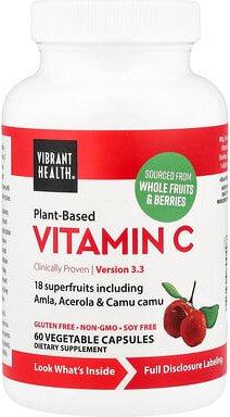 Vibrant Health, Plant-Based Vitamin C, pflanzliches Vitamin C, 60 pflanzliche Kapseln