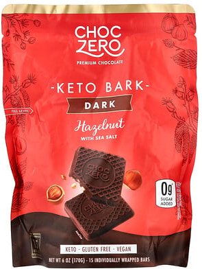 ChocZero, Keto Bark, Dark Chocolate With Sea Salt, Keto-Rinde, dunkle Schokolade mit Meersalz, Haselnuss, 15 einzeln ver...