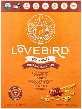 Lovebird, Grain-Free Müsli, Organic Honey O's, Müsli ohne Getreide, Bio-Honig-O's, 198 g (7 oz.)